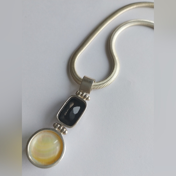 Silver  Necklace Perl Mabe & Gemstone - Picture 12 of 15